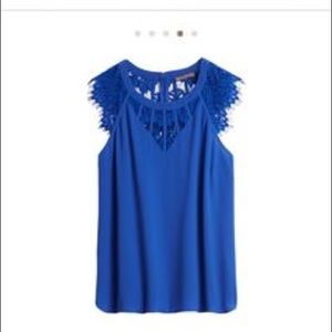 Blue Lace detail Cap sleeved blouse